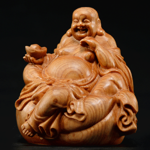 Mini Sit Laughing Buddha Happy Buddha Maitreya Chinese Wood Statue Wood Carving Car Ornaments Crafts for