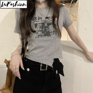 LuFashion Crop Tops for Women Summer Fashionable Graphic Print Casual T-Shirts