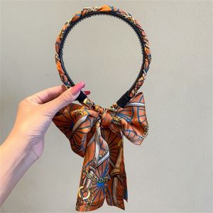 LOYO Colorful Printed Satin Ribbon Braided Headband Women Streamer Hair Tie Hairband Headwear