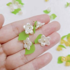 5 Hạt hoa acrylic các loại sẵn nụ bông mai cúc lá hoa charm xỏ mặt dây chuyền làm đồ trang sức DIY