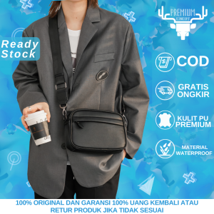 Tas Selempang Pria Kulit Warna Hitam Waterproof Atau Slingbag Import Cowok Distro Keren Terbaru 2023 A46