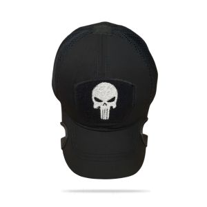 Topi Coak Punisher Tactical Baseball Bahan Ripstop Kombinasi Jaring Mesh Bordir Logo Tengkorak Desain Maskulin Cocok untuk Outdoor