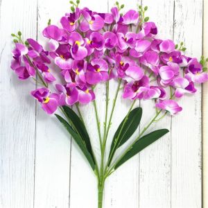 TI9P 7 nĩa Hoa giả Cảm ứng thực tế Hoa lụa Hoa Lan Hồ Điệp 3D Hoa Lan Bướm Trang trí đám cưới tại nhà Trang trí ngày lễ