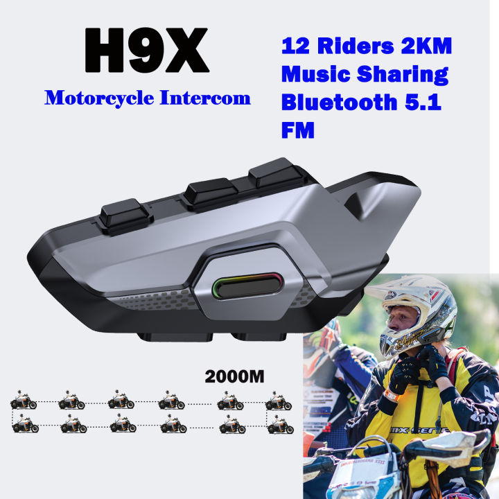 Hysnox H9X 12 Riders 2KM Motorcycle Helmet Intercom Bluetooth Headset  Music Sharing Duplex Universal Connection Interphone Motorcycle Talking FM 