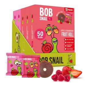 Bob Snail Fruit Roll Ups – 50 Fruit Rolls (Apple Strawberry & Apple Raspberry) Vegan No Added Sugar No Nuts No Gluten  500g