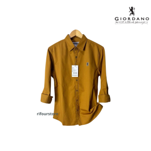 Rifour Kemeja Panjang GIORDANO 3D logo Cotton twill Premium Cowok Formal Kantoran Laki-Laki Slimfit Pria Casual Lengan Panjang Terlaris