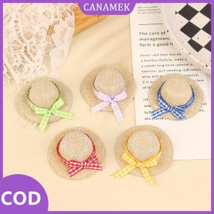 CANAMEK✨ 2pcs thu nhỏ mũ rơm Mini búp bê mũ rơm với Bow hat Nhà búp bê trang trí tay dệt Dollhouse phụ kiện
