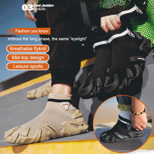 Mens Spring Breathable Flyknit Mesh Running Shoes One Foot Stirrup Lazy Thick Bottom Dad Shoes