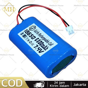 Baterai battery batre lithium/Baterai 2x18650 7.4V - 6800mAh Bisa Untuk DVD Portable Speaker BT Soket Putih