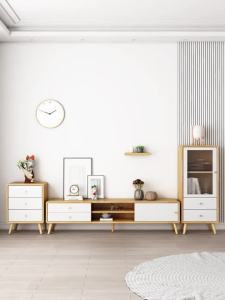 Solid Wood TV Cabinet and Tea Table Combination Living Room Home Floor Cabinet Log Wind TV Stand