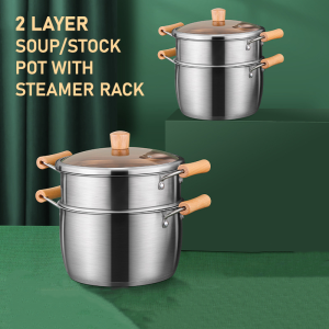 SSGP 24cm Two Layer Soup Pot/Stock Pot with FREE add-on Steamer Rack(304 Stainless Steel Pot/Periuk Besi /)