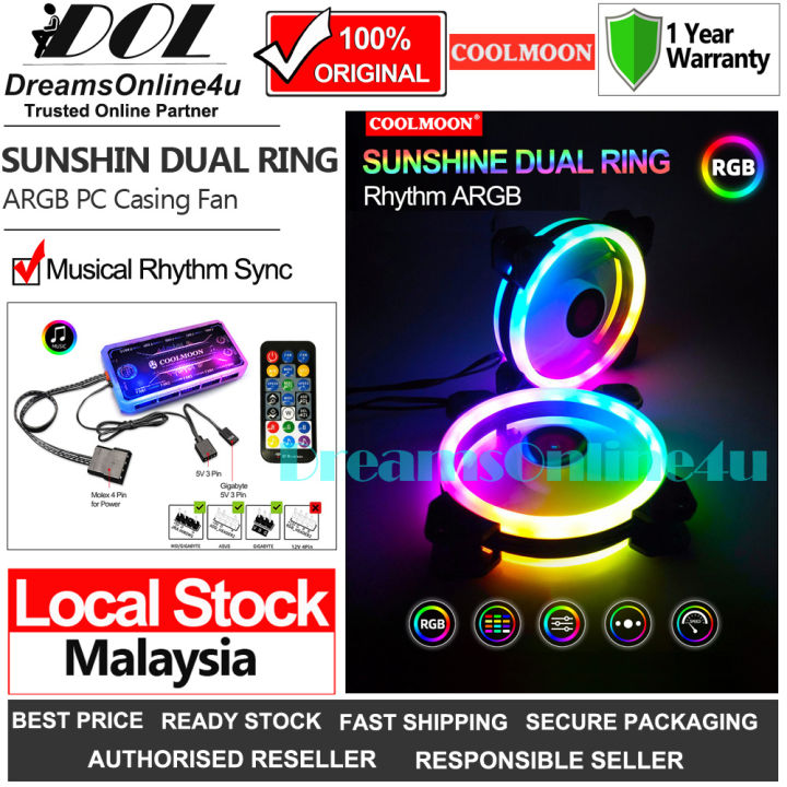 Coolmoon Musical Rhythm Sunshine Dual Ring RGB LED Gaming PC Casing ...