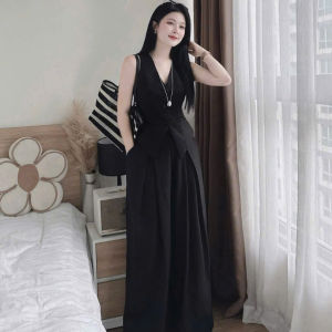 QC_ Set vest nữ công sở thời thượng chất Tuyết Mưa áo gile không tay phối quần dài xếp ly ống rộng