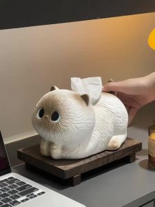 xpkQ Ceramic Tissue Cute Siamese Cat Tissue Case Luxury Pull Out Napkin Organizer Boxes Aesthetic Napkin Cases Table Decorations Z5Q1T