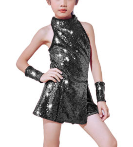 ชุดเต้นรำเครื่องประดับโลหะสุภาพสตรี LOlanta 4ชิ้นชุดสำหรับเต้นแจ๊สฮิปฮอประยิบระยับ4-12ปีชุดเสื้อแขนกุดและชุดกางเกงขาสั้น