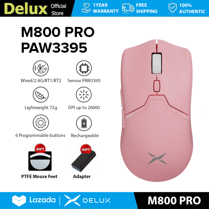 Delux M800 PRO PAW3395 Gaming Mouse DPI MAX 26000 Wired 2.4G Bluetooth ...