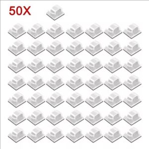 50Pcs Cable Organizer Clips Strong Cord Holders Desktop Cable Organizer Self Adhesive Wall Wire Keeper Plastic Cable Management Organizer