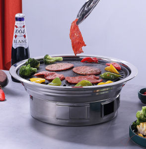 Camping Outdoor Portable Barbecue Oven Commercial Non-Stick Bakeware Iron Tray Stainless Steel Charcoal round Korean Barbecue Grill