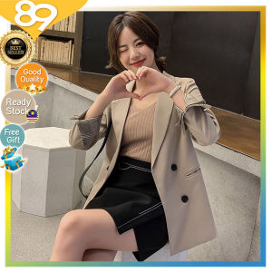 NEW [Ready Stock] KOREAN Smart Womens Slim Fit Sleeve Fold Up Double Breasted Long Blazer High Quality OL Suit Coat Jacket Business Long Blazer Dress