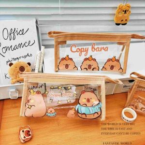 EHTYR Kawaii Capybara Pencil Bag PVC Aesthetic Stationery Bag Stationery Cute Cartoon Pen Bag School