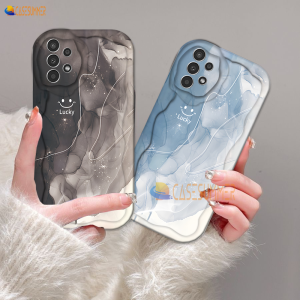 (Lokal Ready) Casesummer Casing hp Samsung A14 A04 A04S A04E A13 A03 A03S A02S A12 A50 A50S A30S A11 A20 A30 A23 A51 A32 A10 A10S A21S A20S M11 M12 Black and Blue Oil Painting 3D Soft Wave Edge TPU Phone Case Cover
