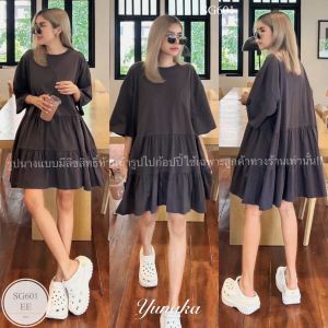 ML601 เดรสสั้นคอกลม ทรง oversize ดีเทลตัดต่อระบายเป็นชั้นๆ งาน korea style อันยองมากๆเลยค๊า ดีไซน์คือ so cute สุดๆ