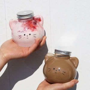 songduanshi Kawaii Cat Water Bottles For Milk Tea Coffee Juice Portable Drinking Cup Home Transparent Juicing Beverage Drink Bottle BPA Free