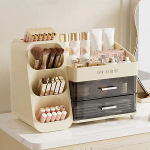 ELITEDEALSHUB กันฝุ่นป้องกัน กล่องเก็บเครื่องสำอาง พร้อมลิ้นชักใส่ของ 2 in 1 ตู้เก็บเครื่องประดับ จุได้มาก ชั้นเก็บเครื่องสำอาง