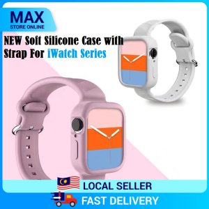 Soft Silicone Case + Soft Silicone Strap for iWatch 7 SE 6 5 4 3 2 1 Series 45mm 44mm 42mm 41mm Watchband Bracelet Strap