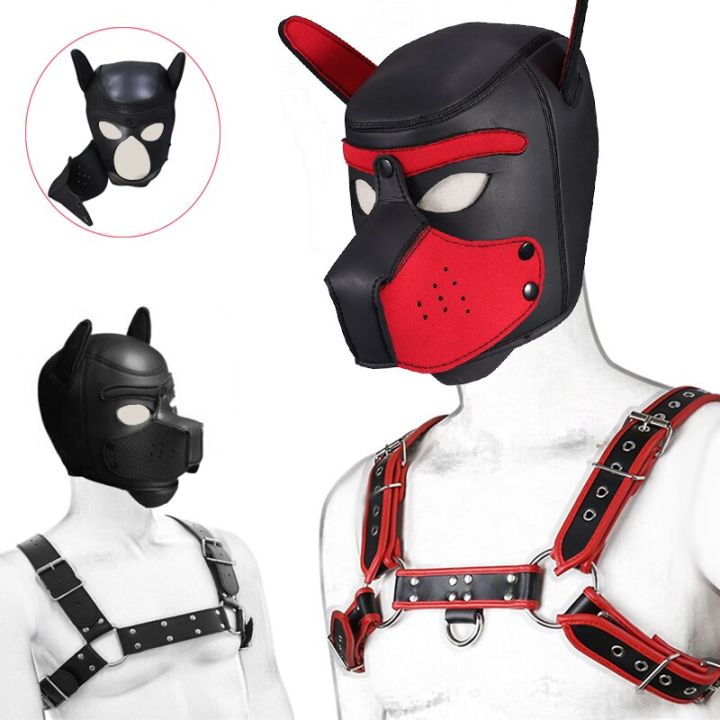 Privacy]Masked Puppy Play Dog Hood Mask Bdsm Bondage Leather Mens Chest  Harness Strap Dog Tail Plug Neck Collar Fetish Dog Role Play Se sex toy  Bdsm Adult Games Roleplay