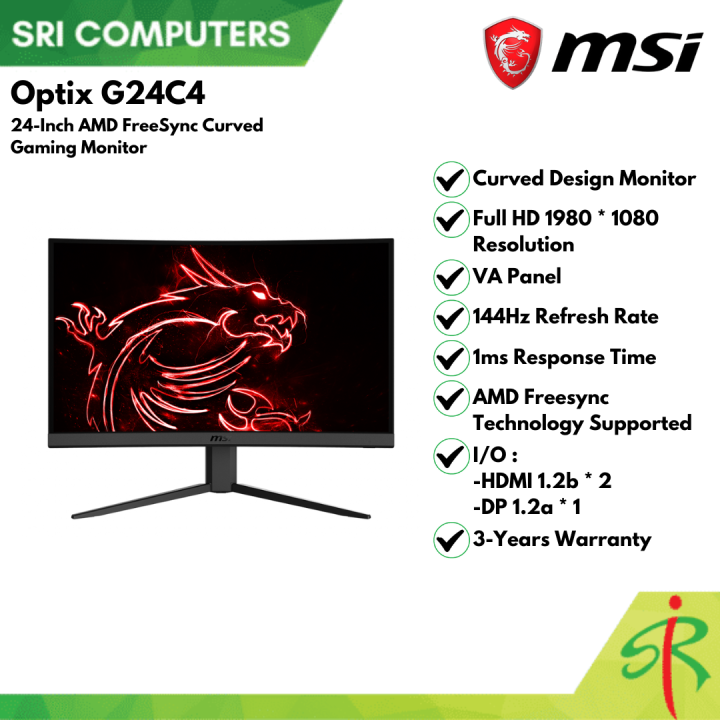 MSI Optix G24C4 24-Inch AMD FreeSync Curved Gaming Monitor (3-YEARS ...
