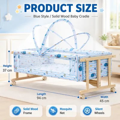 Playpark Large Solid Wooden Crib Five-Piece Mattress Set Mosquito Net 160CM Baby Bed Baby Wooden bed