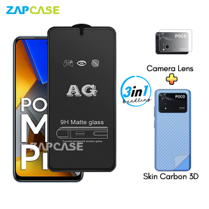 Xiaomi Poco M4 Pro 4G PAKET 3in1 Tempered Glass Anti Glare Free Camera Lens dan Skin Carbon