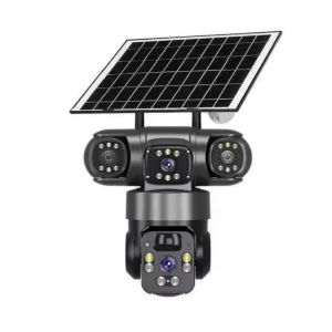 V380 Pro Triple Lens Solar WiFi Security CCTV Camera 4K UHD 8MP+8MP PTZ Pan Tilt Zoom Night Vision Two‑Way Audio Human Motion Alert IP66 Water‑Resistant Outdoor Home Shop Yard Surveillance Camera