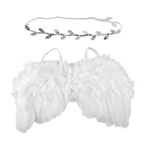 Angel Feathers Wings Photo Props with Leaves Headband White Infant Angel Wing Hairband Photography Props Costume Infant