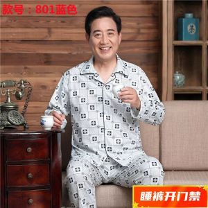 John Plus Size Pajamas Cotton Middle-Aged Mens Cardigan Sleeping Suit