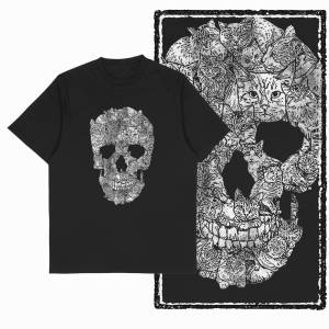 Retro Skull Printed Unique Graphic Men T Shirt Black Big Size Cotton Novety Men t-shirt Vintage Cool Tee Shirt For Men G36