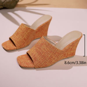 [Free Shipping] New Summer Square-Toe Canvas Slip-On Sandals Fashionable Open-Toe Design Available In Larger Sizes For Women