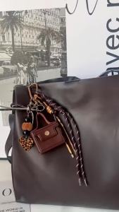 Maillard leather small bag pendant with vintage braided rope pants chain Unique hip-hop design bag charm keychain