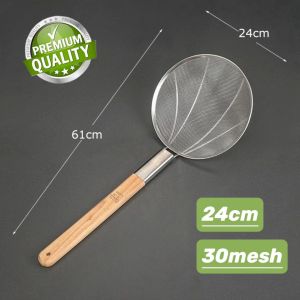 Large Stainless steel noodle French fries colanders strainer basket wooden handle frying net Hot Pot leaky filter sieve