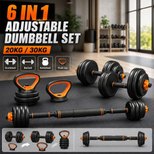 6 in 1 Adjustable Dumbbell Set 20KG/30KG | Dumbbell Barbell Kettlebell Push Up Board Home Gym Workout Fitness Equipment for Men Women