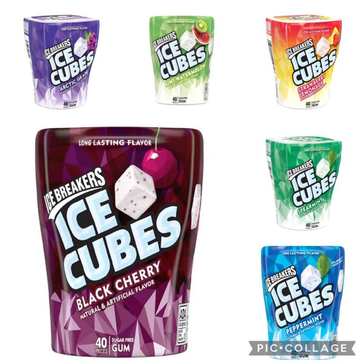 ♖Ice Breakers Ice Cubes Spearmint Grapes black cherry Sugar Free Gum 40 ...