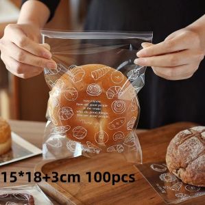 100PCS Transparent Bread Plastic Bags Donut Cookie Bags Disposable Food Baking Bags Candy Bags Gift Bags