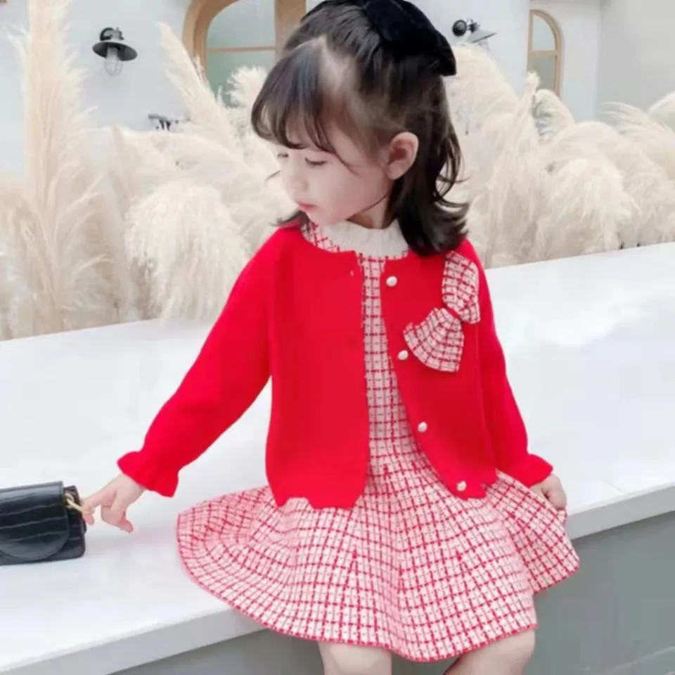Váy xòe đỏ dài tay thu đông bé gái lớn. Size đại đầm trẻ em 6, 7, 8, 10,  11, 12, 13, 14, 15 tuổi | Shopee Việt Nam