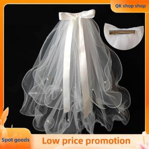 ✨QK shop✨ Bridal Woman Luminous Tulle Long Bachelorette Party Wedding Veil Ribbon Edge With Bowknot For Wedding Party