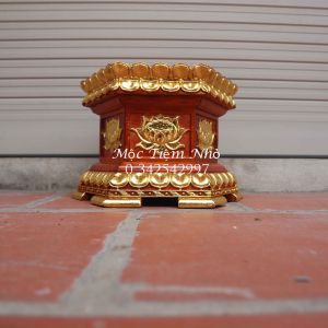 Đế sen đài lục giác rát vàng kê đồ gỗ hương cao 20cm
