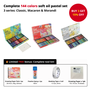 Kuelox Complete 144-color soft oil pastel set 3 series: Classic Macaron & Morandi with Complete tool kit