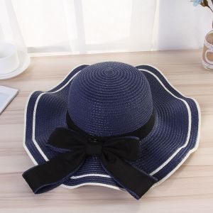 Topi Pantai Wanita Gelombang Topi Bundar Aksen Pita Cantik / Topi anti Uv / Topi Pantai Pita / Topi Anti Matahari / Topi DMO TP23