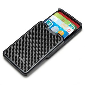NEW Men Carbon Fiber Aluminum Creative Office Card Holder Cases RFID Money Bag Security Smart Slide Wallet Cartera Tarjetero ID Bank credit card Rfid Box