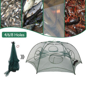 [FAST SHIP]Portable Fishing Net Shrimp Cage 4/6/8 Holes Automatic Folding Umbrella Cage Nylon Fishing Trap Net Cage Shrimp Crab Cage Foldable Catch Fish Baits Trap